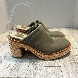 DV by Dolce Vita Olive Suede Woven Platform Clogs